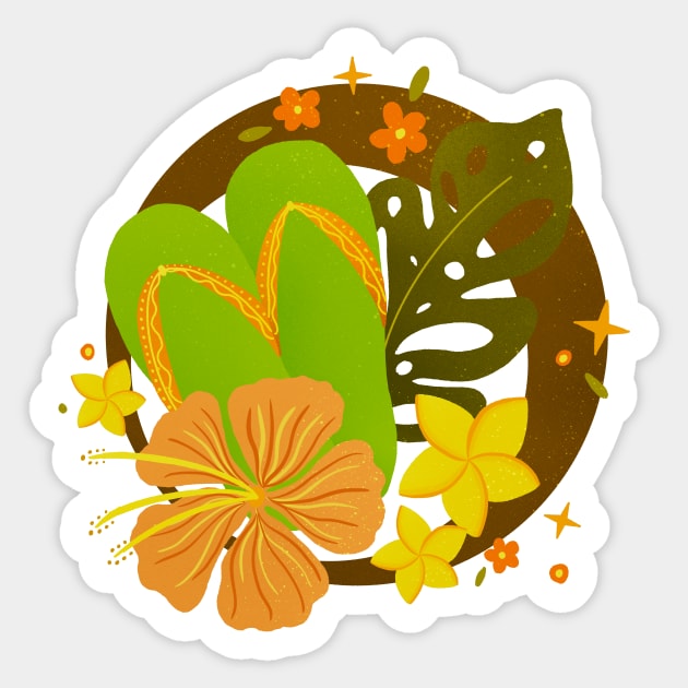 Tropical flip flops badge - orange and green Sticker by Home Cyn Home 